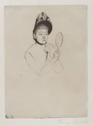 Femme au Mirror (The Bonnet), c.1891 (torrnål på krämfärgat papper)